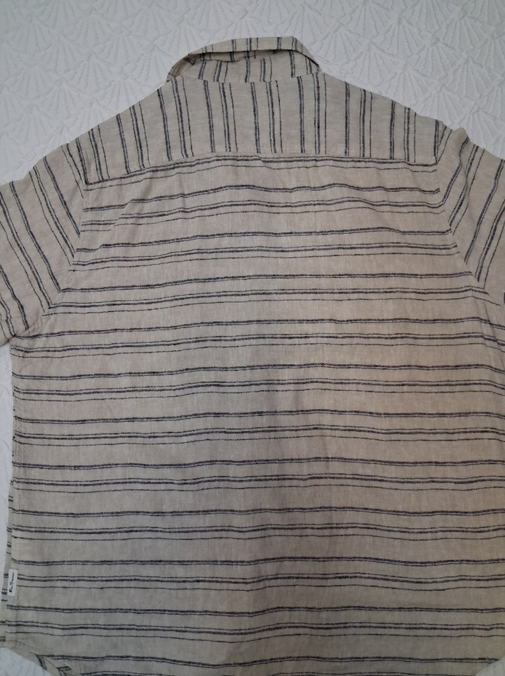 Ben Sherman Club Room Beige Short-Sleeve Button-Down with Navy Stripes - Picture 16 of 17